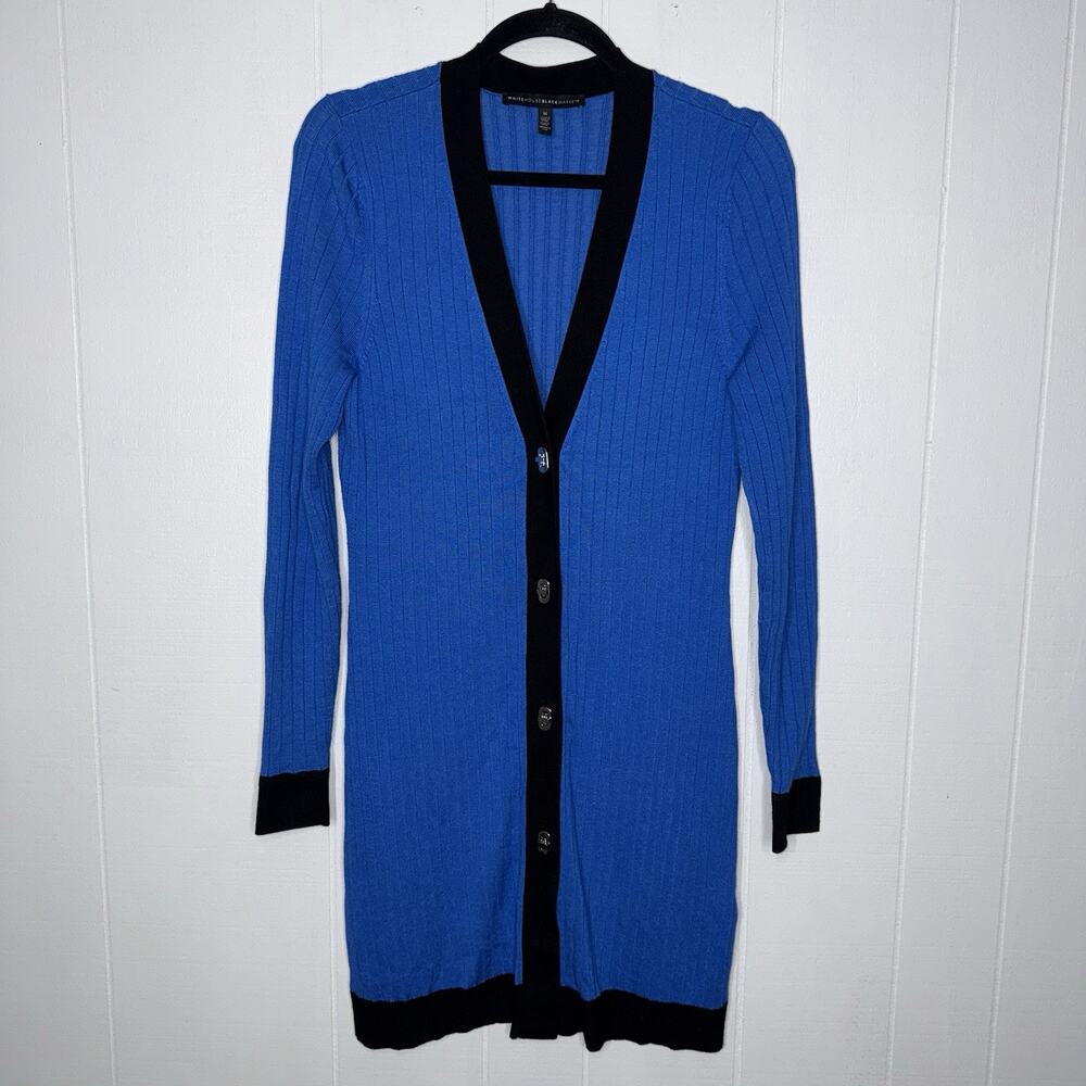 White House Black Market Women’s Ribbed Toggle Cardigan Sweater Blue Size Medium